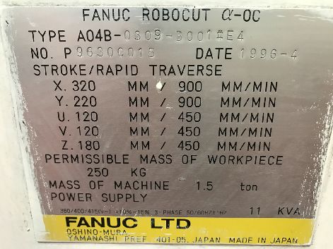 FANUC ROBOCUT ALPHA -OC CNC WIRE EROSION MACHINE