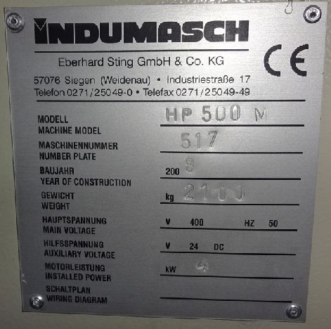 INDUMASCH HP500M HYDRAULIC PUNCH PRESS