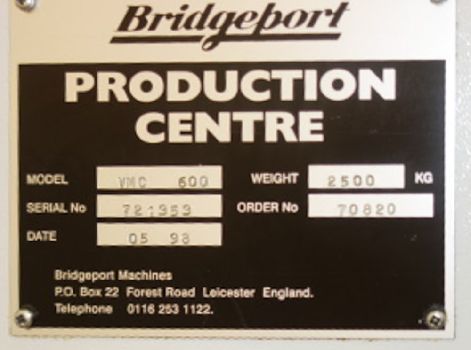 BRIDGEPORT VMC 600-22 DIGITAL CNC VERTICAL MACHINING CENTRE