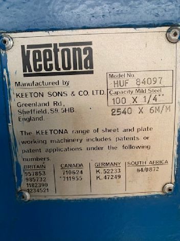 KEETONA HYDROFORM HUF 84097 SHEET METAL BOX & PAN FOLDING MACHINE