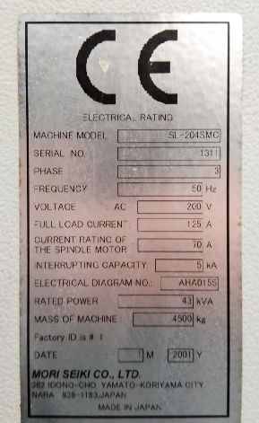 MORI SEIKI SL-204SMC CNC LATHE (AVAILABLE DUE TO NON PAYMENT BY LAST BUYER)