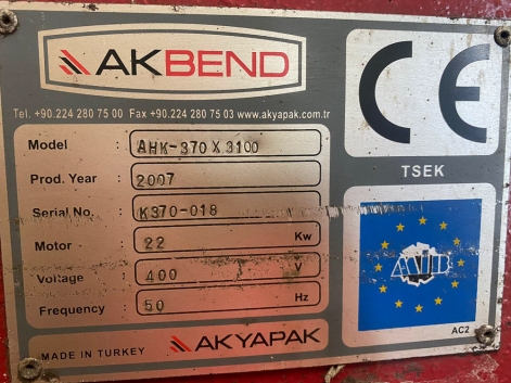 AKBEND AHK 370 X 3100 SHEET METAL BENDING ROLLS